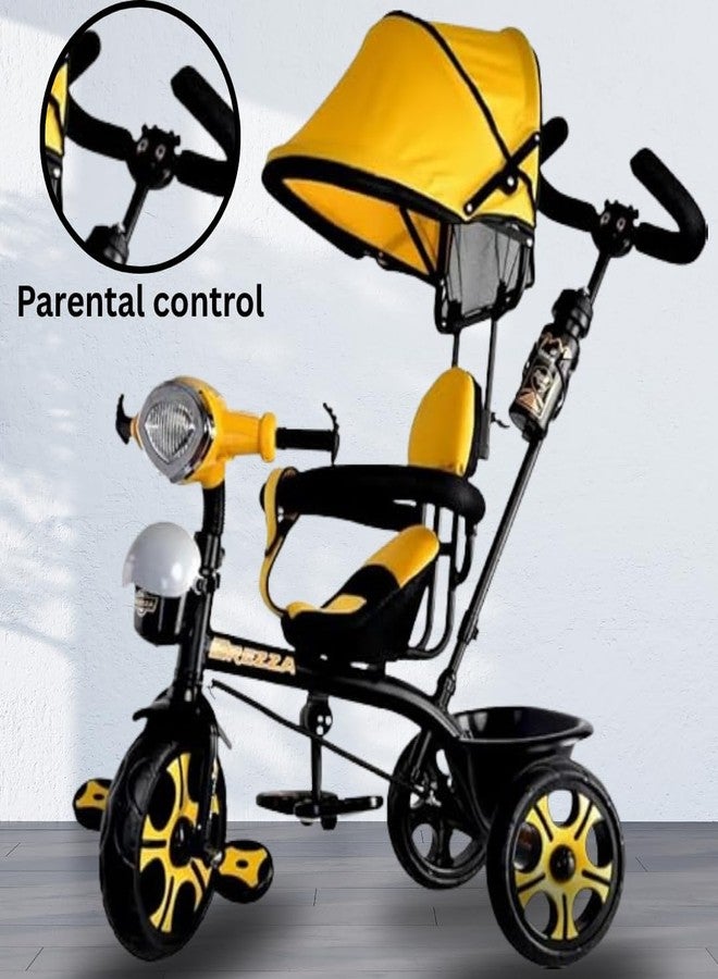 Maanit Kids Tricycle with Canopy & Dual Storage Basket - Toddler Bike with Parental Handle Control, Safety Guardrail & Comfort Seat - Trike for Ages 1.5-5 Years (Yellow) - Image 4